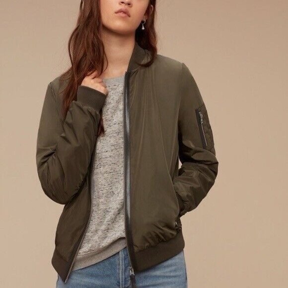 Mackage Jackets & Blazers - MACKAGE ARITIZIA bomber jacket coat leather trim casual olive green MEDIUM